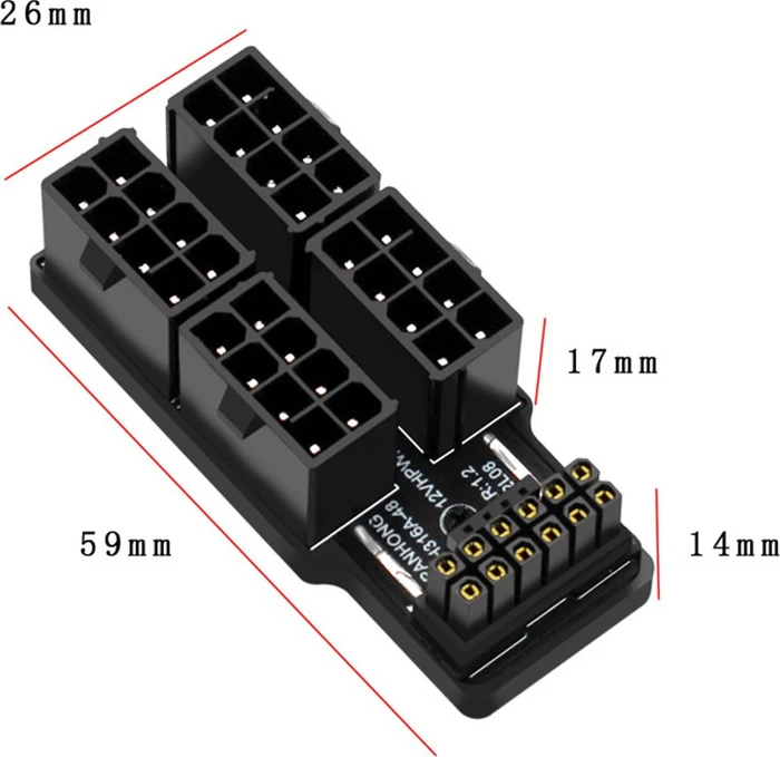 Phobya 12VHPWR Winkeladapter, 12VHPWR auf 4x 8-Pin PCIe Adapter, 180 Grad, links, weiß