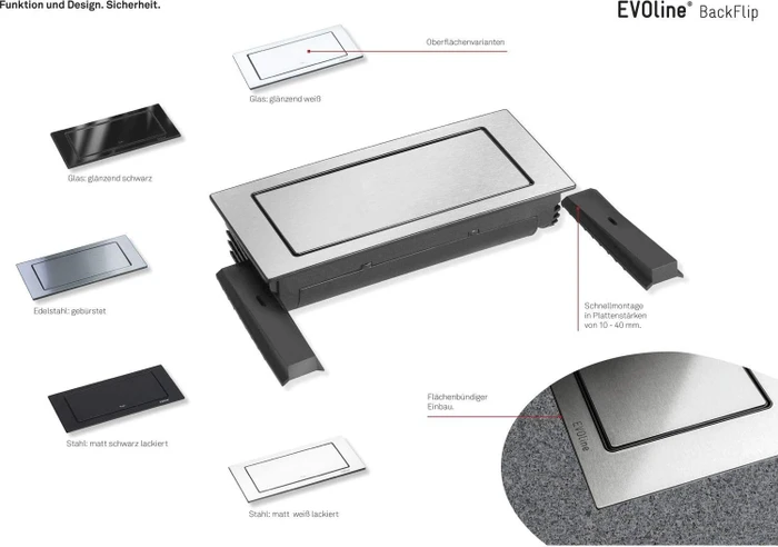 Schulte EVOLine BackFlip Cuisine, 2-fach, 1x USB-A, 2.5m, schwarz