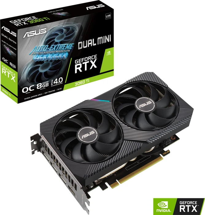ASUS Dual GeForce RTX 3060 Ti V2 Mini OC (LHR), DUAL-RTX3060TI-O8G-MINI-V2, 8GB GDDR6, HDMI, 3x DP