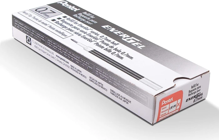 Pentel EnerGel Roller Pen LR7-P3X Tintenrollermine 0.35mm (0.7mm Ball) korallenrot, 12er-Pack