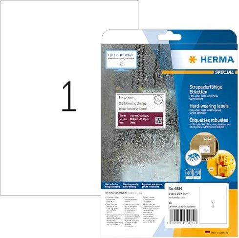 Herma Folienetiketten, A4, wetterfest, transparent, matt, 10 Blatt (120 Etiketten)