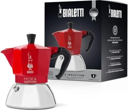 Bialetti Moka Induktion 2 Tassen Espressokanne rot