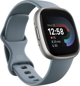 Fitbit Versa 4 Aktivitäts-Tracker wasserfallblau/aluminium platin