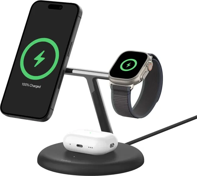 Belkin BoostCharge Pro kabellose magnetische 3-in-1-Ladestation mit Qi2 (15W) schwarz