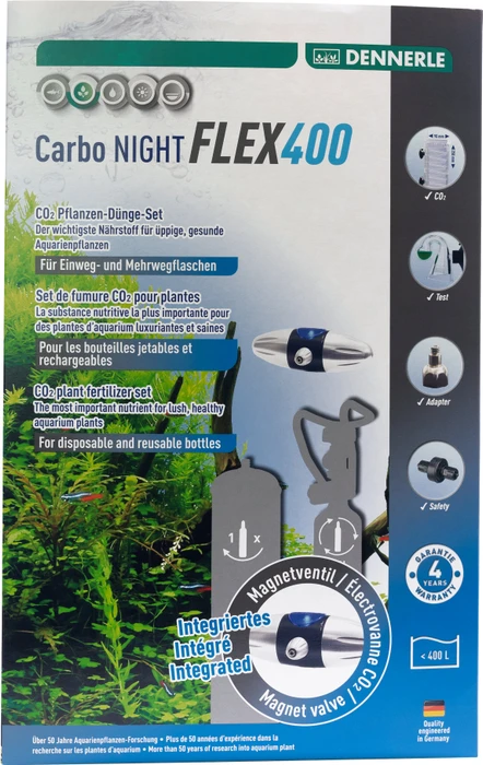 Dennerle Carbo NIGHT FLEX400 Set, Präzisions-Druckminderer für Einweg und Mehrweg CO2 Druckflaschen, mit Magnetventil
