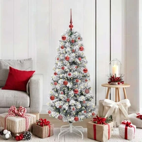 vidaXL Künstlicher Weihnachtsbaum schlank mit Schnee, 150cm, inkl. LED-Beleuchtung