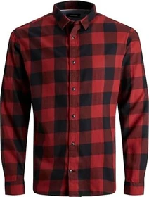 Jack & Jones Slim Fit Karo Hemd langarm brick red (Herren)