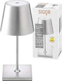 Sigor Nuindie mini Akku-Tischleuchte rund silber matt