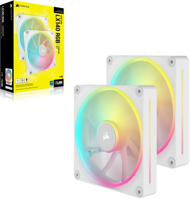 Corsair iCUE LX140 RGB Fan Starter Kit, weiß, LED-Steuerung, 140mm, 2er-Pack
