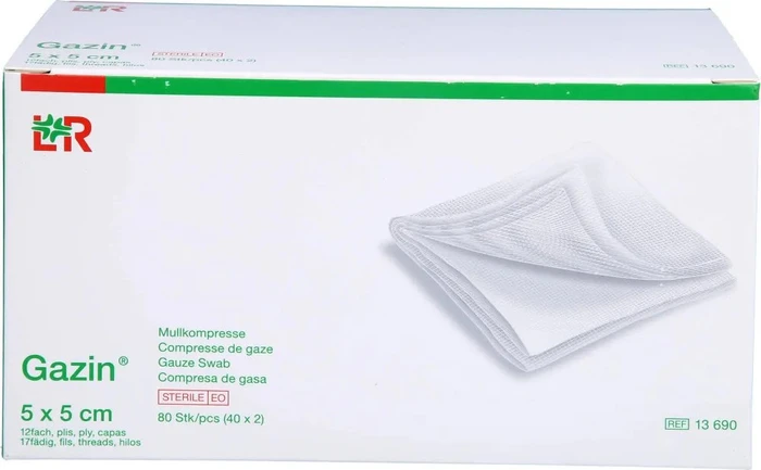 Lohmann & Rauscher Gazin Mullkompresse steril 12-fach, 5 x 5cm, 80 Stück (40x 2 Stück)