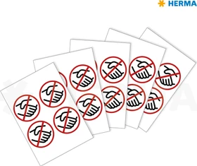 Herma Hinweisetiketten Hände schütteln verboten rund, 100mm, ablösbar, wetterfest, schwarz/rot, matt, 5 Blatt (20 Etiketten)