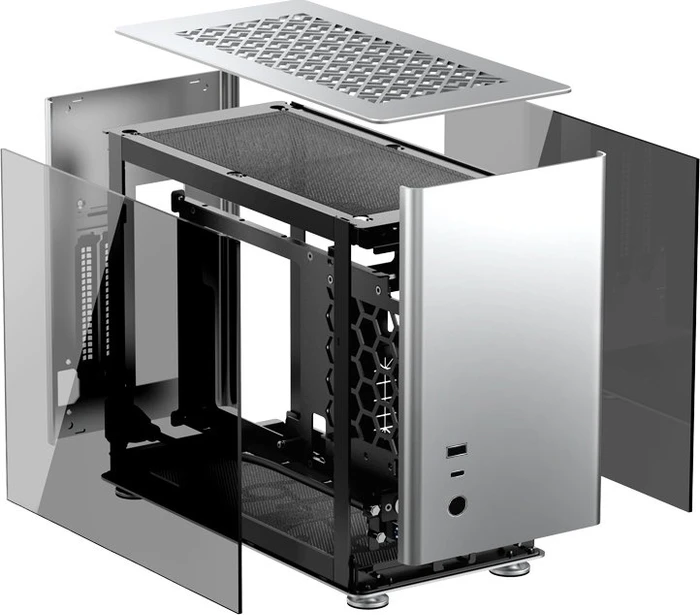 Jonsbo A4, silber, Glasfenster, Mini-ITX