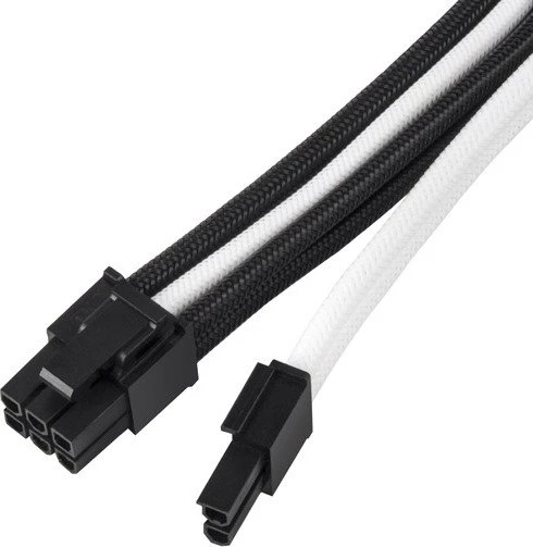SilverStone PP07E Serie P07E-PCIBW, 6/8-Pin PCIe Verlängerungskabel, 300mm, sleeved schwarz/weiß