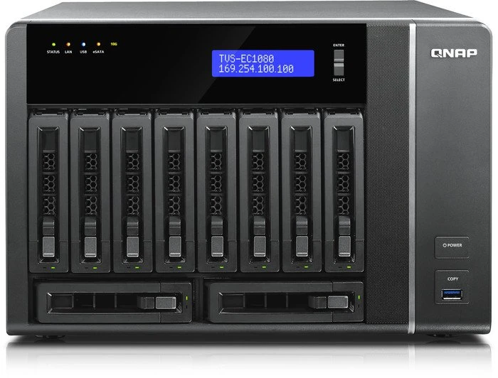 QNAP TVS-EC1080-i3-8G, 8GB RAM, 4x RJ-45 1000Base-T, 3x USB-A 3.0