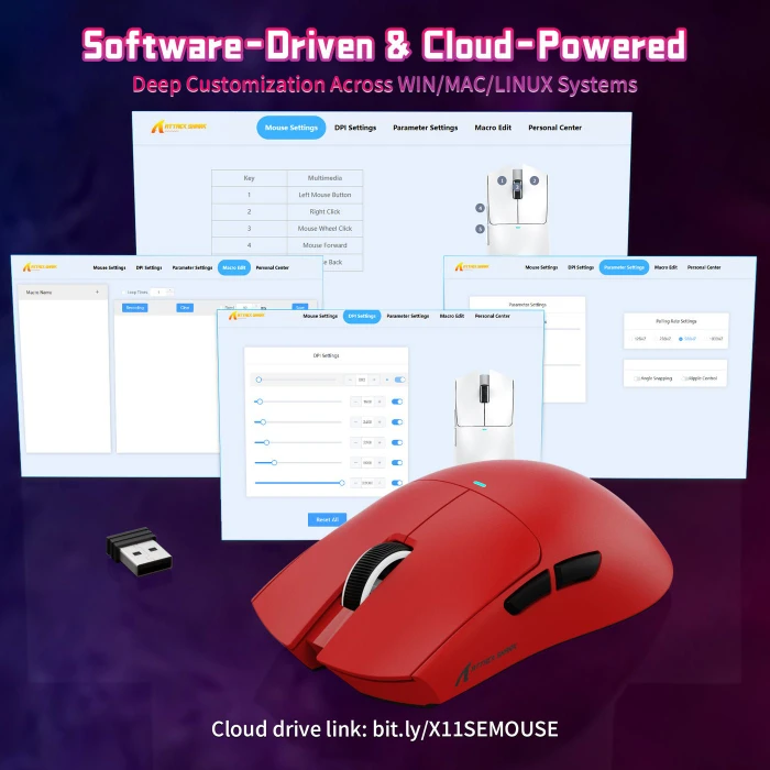 Attack Shark X11SE Wireless Gaming Mouse rot, USB/Bluetooth