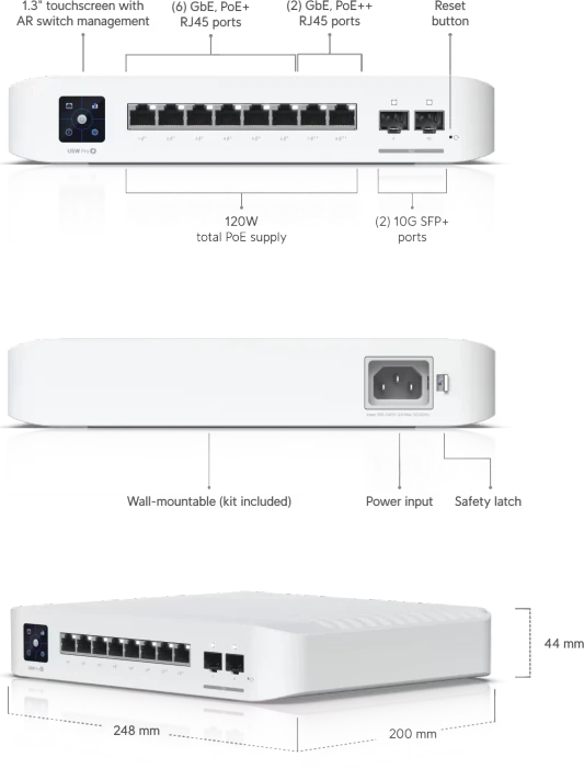 Ubiquiti Gigabit Managed Switch, 8x RJ-45, 2x SFP+, 120W PoE++