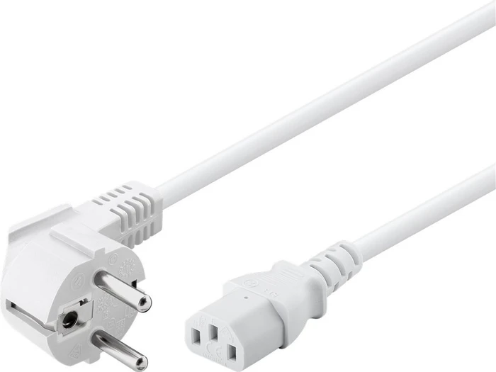 Wentronic Goobay Kaltgeräte Netzkabel, Schutzkontakt auf Kaltgerätestecker C13, gewinkelt, weiß, 3m