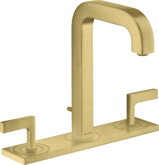 Hansgrohe Axor Citterio 3-Loch Waschbeckenarmatur mit Hebelgriffen und Platte brushed brass