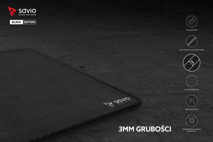 Savio Black Edition Precision Control XL Gaming Mauspad, schwarz/grau