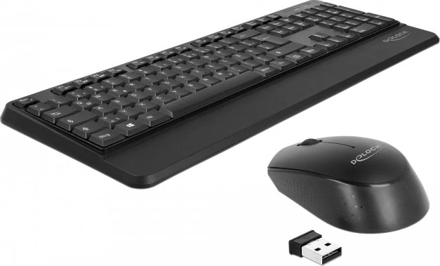 DeLOCK kabellose Tastatur mit Handballenauflage und Maus Set schwarz, USB, DE