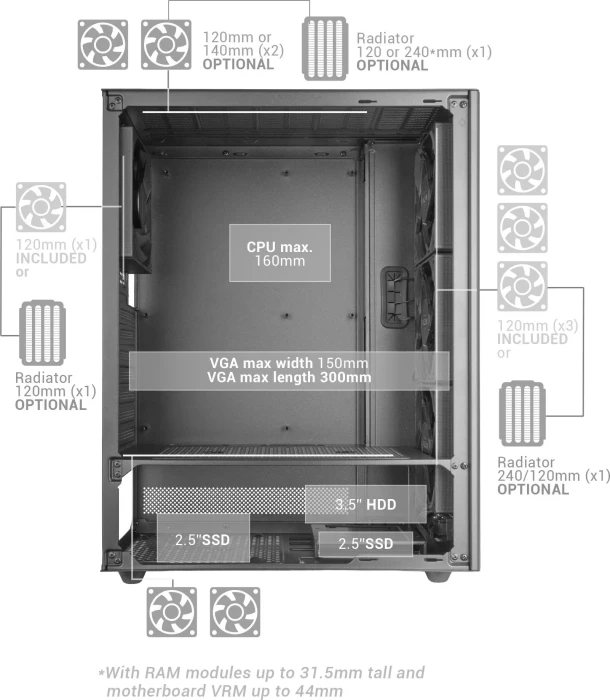 Mars Gaming MC-T800 Black, Glasfenster
