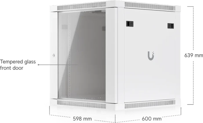 Ubiquiti 12U Rack Cabinet, 19" Wandgehäuse 12HE, Glastür, weiß, 600mm tief