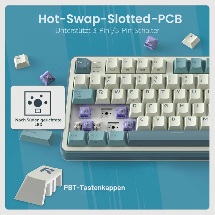 RK Royal Kludge S98, Sky Blue, 96%, hot-swap, RK Silent Purple, USB/Bluetooth, US