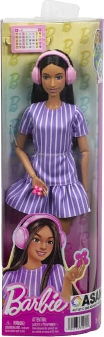 Mattel Barbie - Fashionistas Autistische Barbie in Lila Gestreiftem Kleid