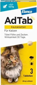 Elanco AdTab Katze 2-8kg Kautabletten gegen Zecken und Flöhe, 3 Stück