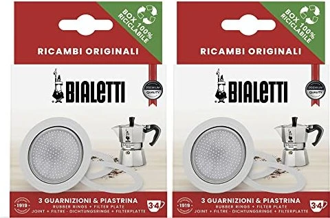 Bialetti 3 Gummidichtung + 1 Filter für 3/4 Tassen Aluminium