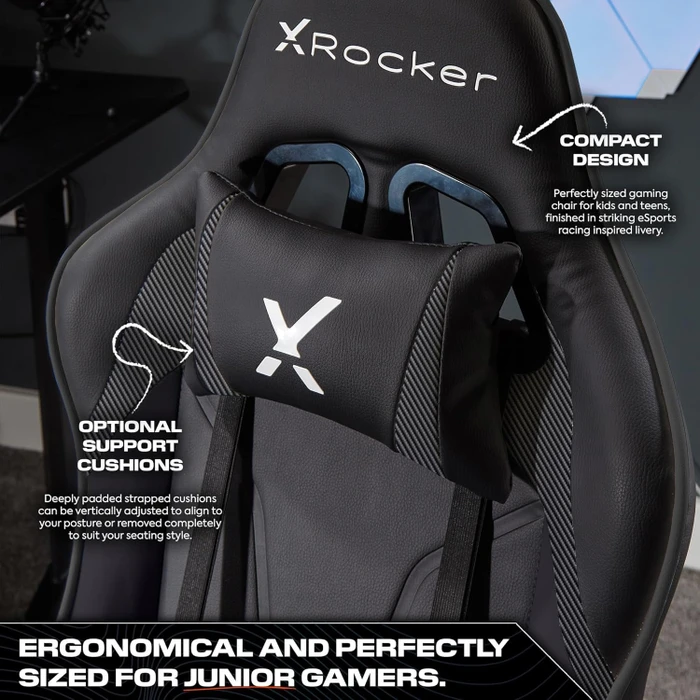 X Rocker Agility Compact Esports Gamingstuhl für für Kinder/Jugendliche, Carbon Schwarz
