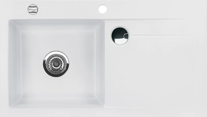systemceram Stema 90 Einbau Becken links mit Ablauffernbedienung satin