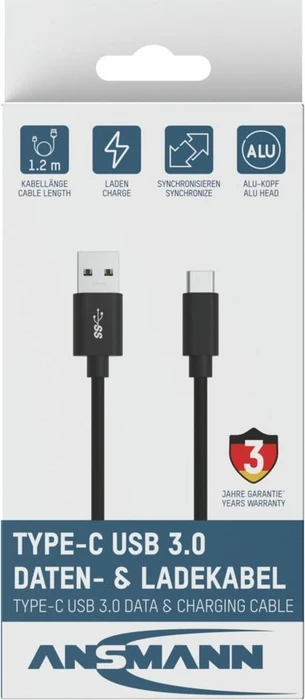 Ansmann Adapterkabel USB-C 3.0 [Stecker] auf USB-A 3.0 [Stecker], 1.2m