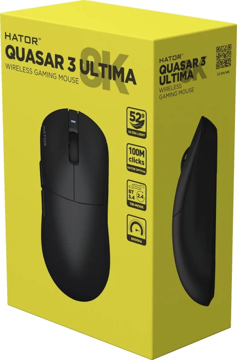 Hator Quasar 3 Ultima 8K Wireless Gaming Mouse schwarz, USB/Bluetooth