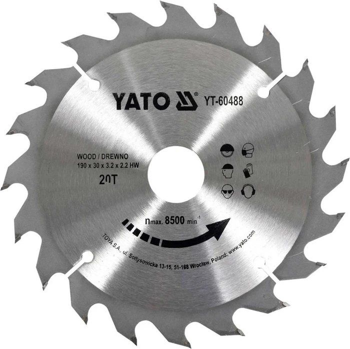 Yato YT-60488 HM Kreissägeblatt 20Z, 190x2.2x30mm, 1 Stück