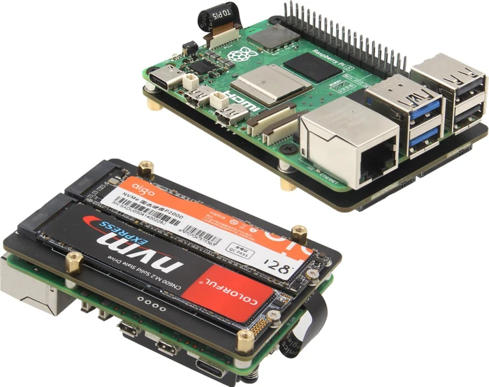 Geekworm X1005 Dual PCIe auf M.2 Key-M NVMe Adapter-Board, M.2 M-Key 2230/2242/2260/2280 NVMe Slot für Raspberry Pi 5