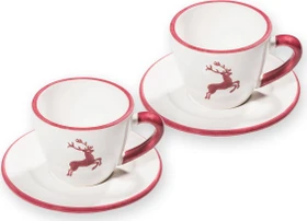 Gmundner Keramik Bordeauxroter Hirsch Espressotassen-Set für 2, 4-tlg.