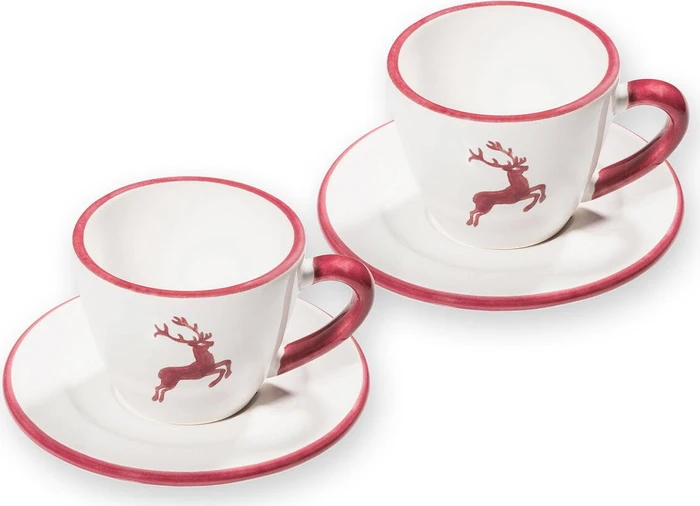 Gmundner Keramik Bordeauxroter Hirsch Espressotassen-Set für 2, 4-tlg.