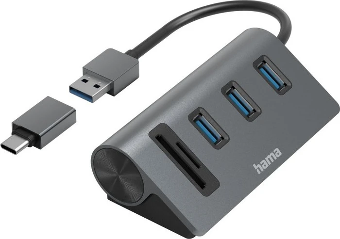 Hama USB-Hub mit Kartenleser, USB-A/USB-C 3.0 [Stecker]