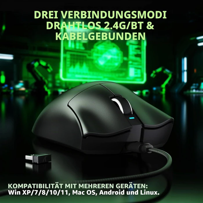 Attack Shark V3 Tri-mode Wireless Gaming Mouse, schwarz, USB/Bluetooth