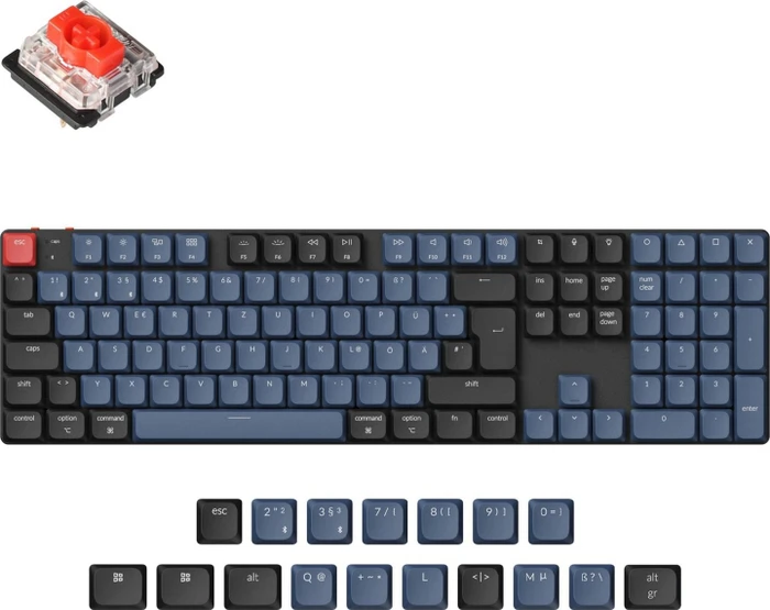 Keychron K5 Pro, schwarz/blau, LEDs RGB, hot-swap, Gateron LOW PROFILE 2.0 RED, USB/Bluetooth, DE