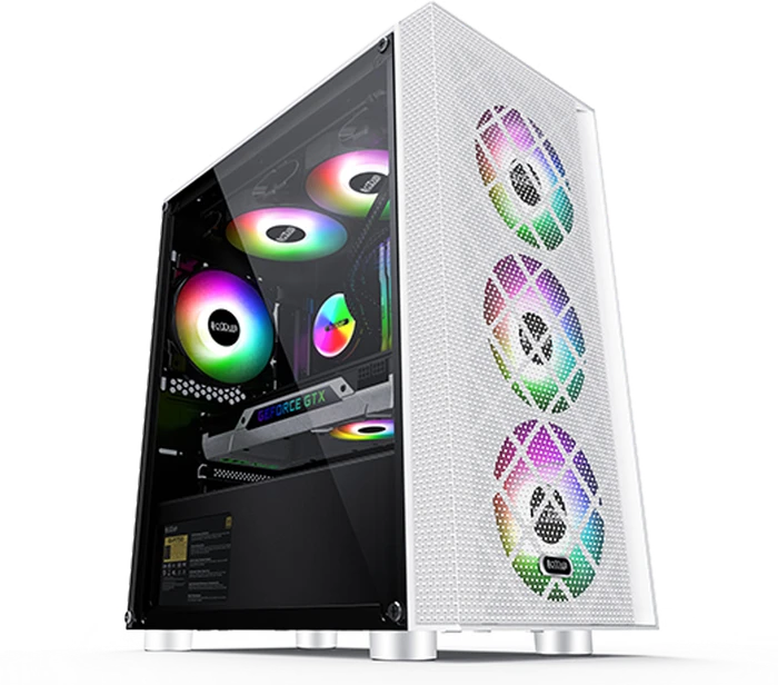 PCCooler Platinum MM200W Mesh, weiß, inkl. Lüfter, Glasfenster