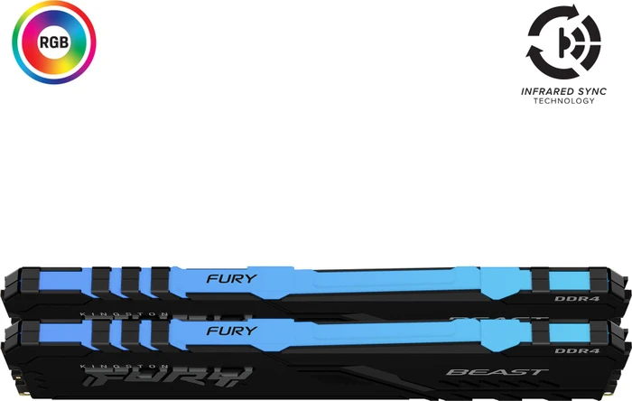 Kingston FURY Beast RGB UDIMM 16GB Kit, DDR4-3200, CL16-18-18, 1RX8