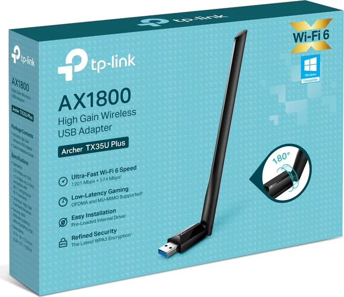 TP-Link AX1800 High Gain DualBand schwarz, 2.4GHz/5GHz WLAN, USB-A 3.0 [Stecker]