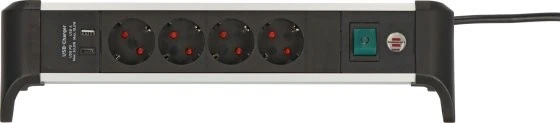 Brennenstuhl Alu-Office-Line Tischsteckdose, 4-fach, 1.8m, schwarz