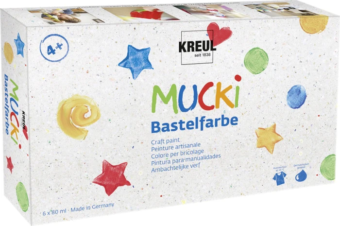 Kreul Mucki Bastelfarbe, 6 Farben, 80ml, 6er-Pack