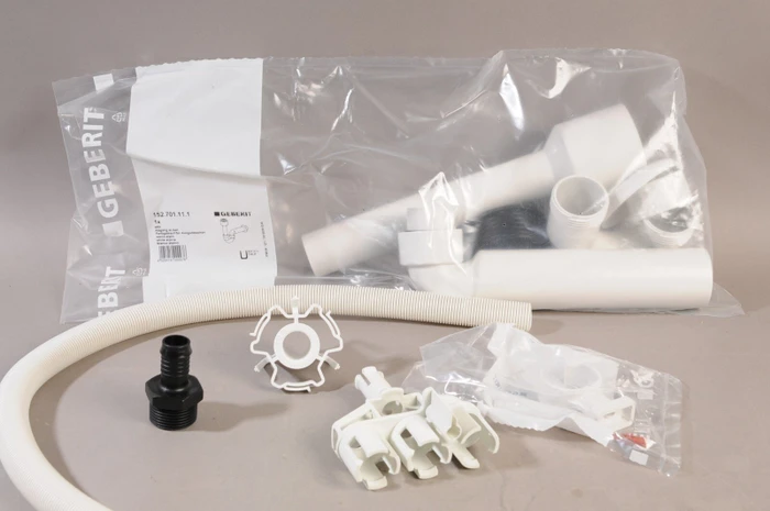 Geberit Röhrensiphon für Ausgussbecken, mit Wandrosette, Abgang horizontal, weiß-alpin, ø50mm