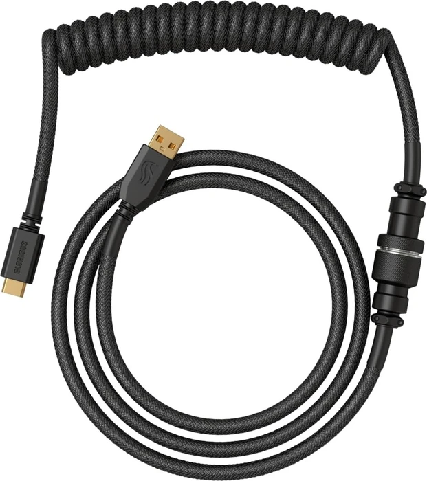 Glorious Premium Coiled Cable USB-C auf USB-A, vergoldet, Tastaturkabel (Spiral-Textilkabel), 1.37m, Phantom Black