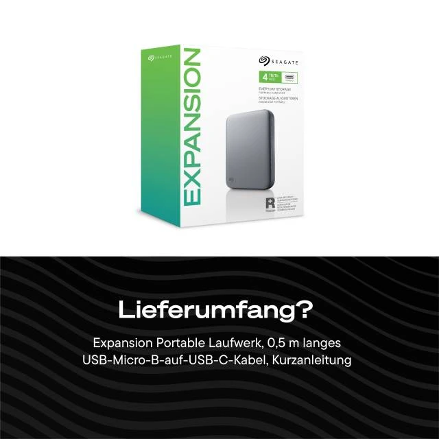 Seagate Expansion Portable (2026), 4TB, USB 3.0 Micro-B