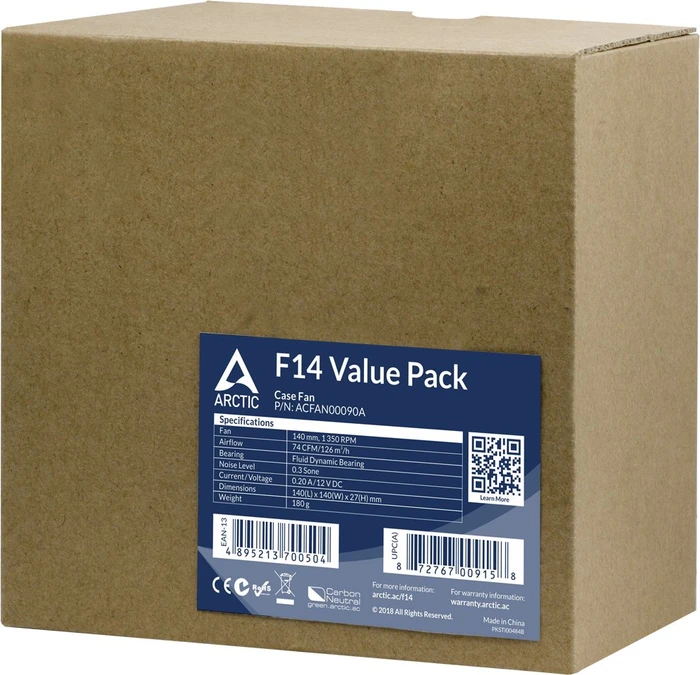ARCTIC F14 schwarz/weiß, 140mm, 5er-Pack